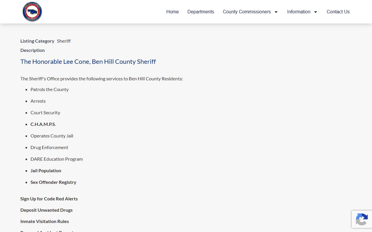Ben Hill County inmate records sheriff directory roster link